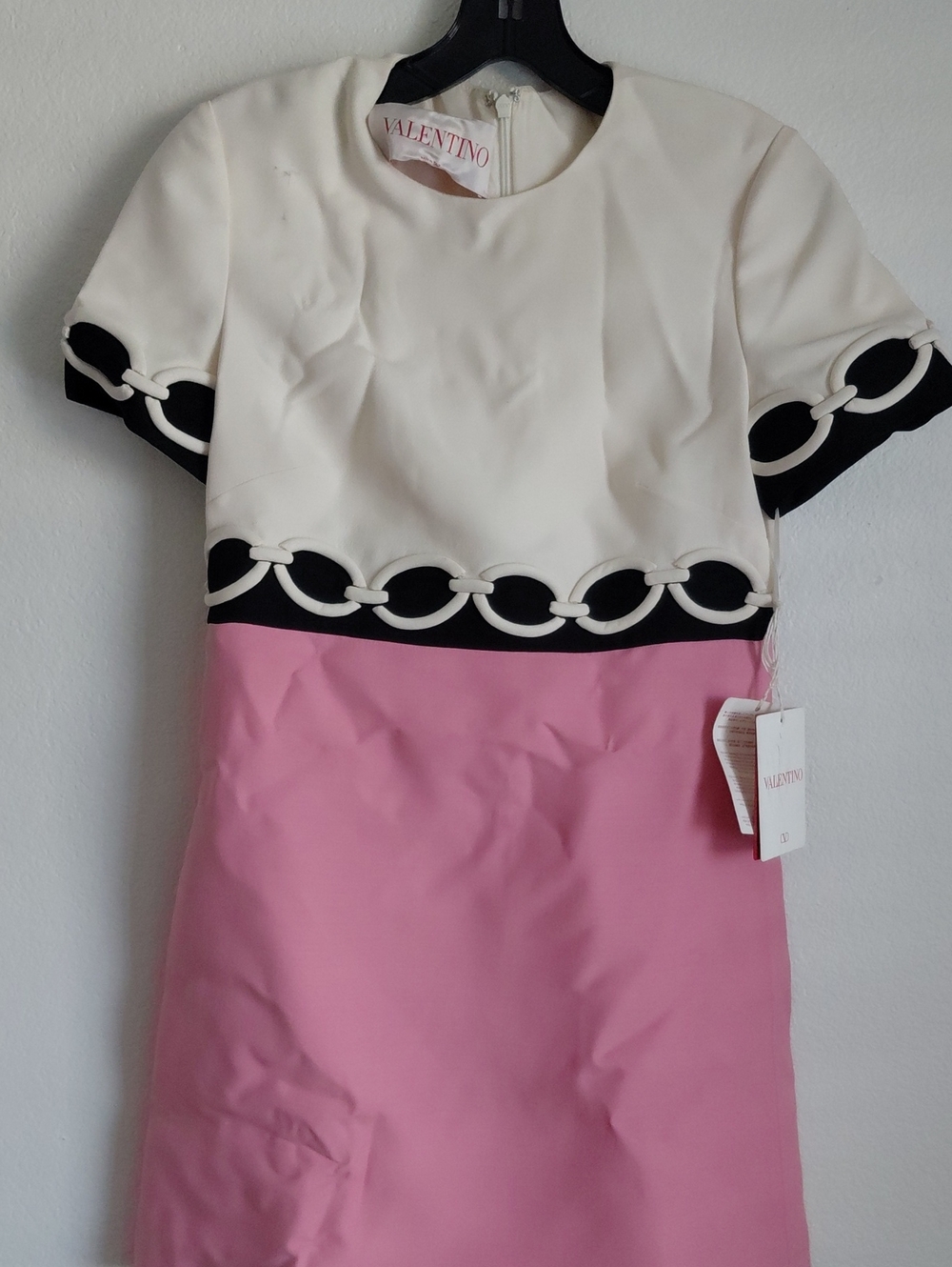 Valentino Pink, Ivory and Black Girls' Formal Dress with Chain-Link Trim